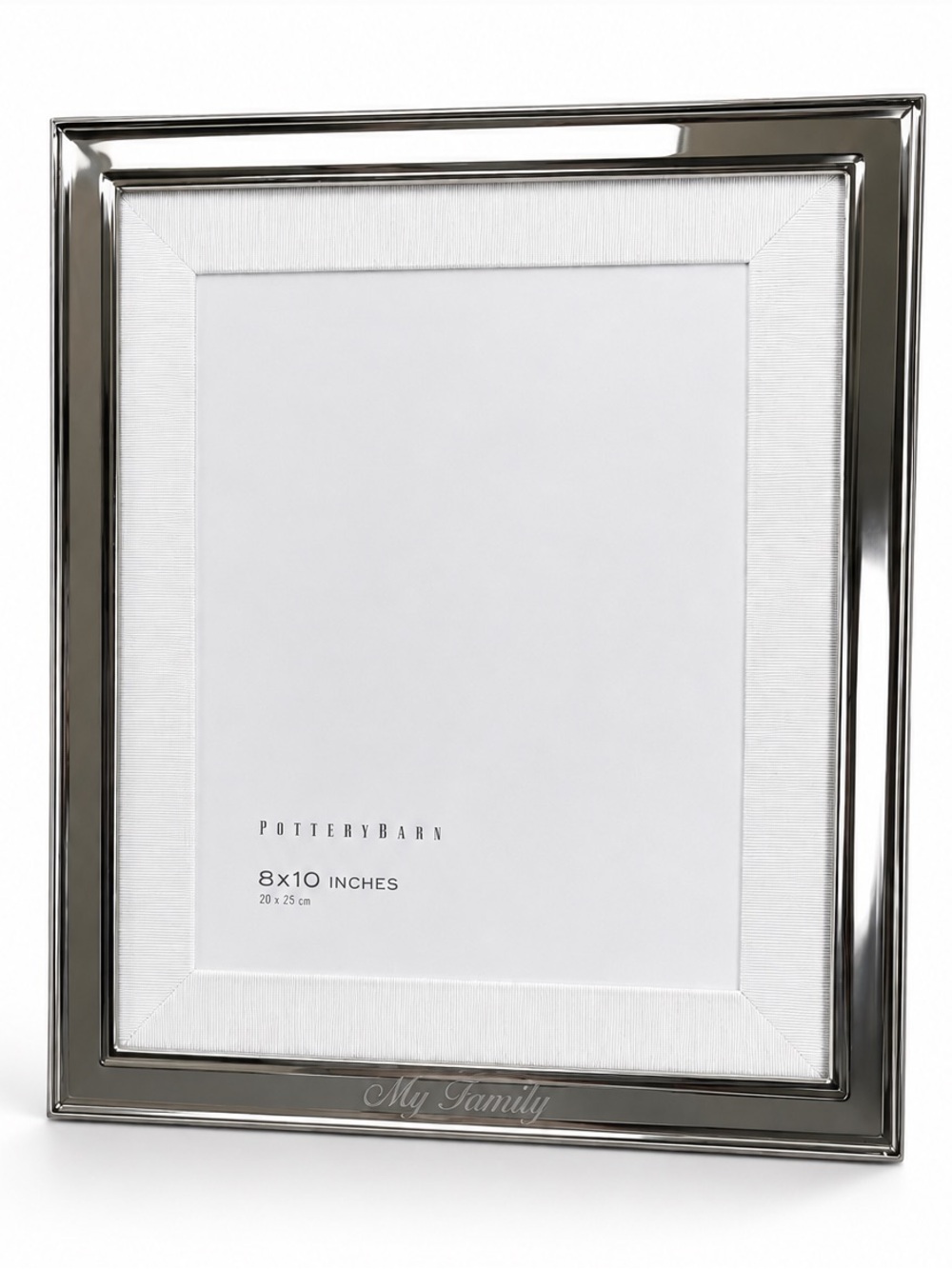 Pottery Barn Silver Plated Grosgrain Ribbon Mat Frame 8” x 10” Engraved Family